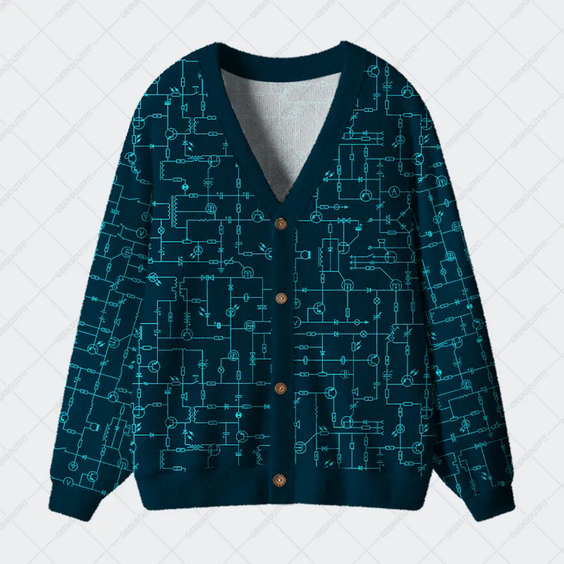 Electronic Components Arrow Dark Blue Geek Ugly Cardigan Sweaters