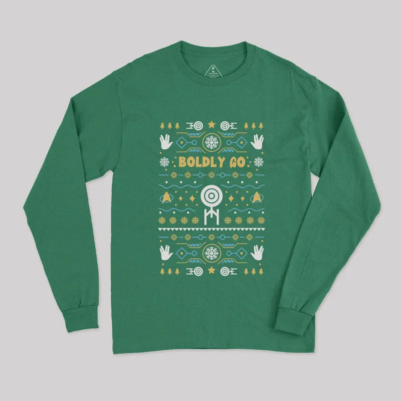 Boldly into Christmas Ugly Sweater Geek Long Sleeve T-Shirt - Image 3