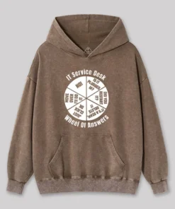 Alternative view of It Service Desk Wheel Of Answer Nerd Washed Hoodie