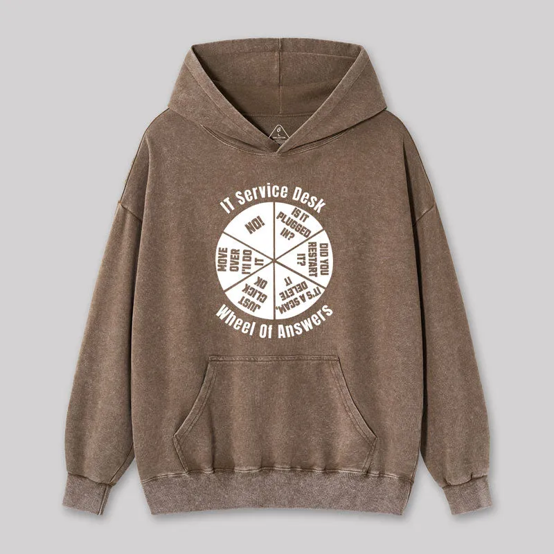 It Service Desk Wheel Of Answer Nerd Washed Hoodie - Image 2