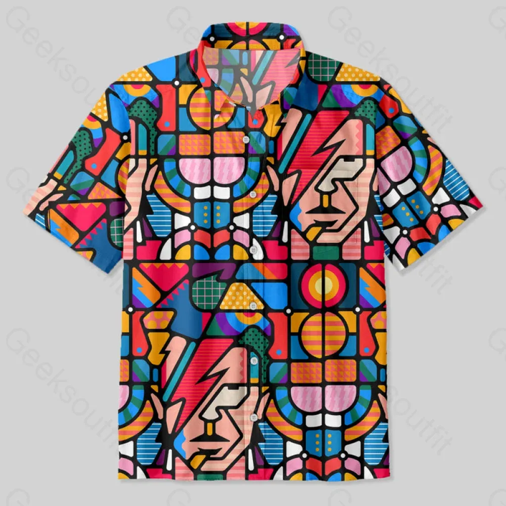 David Colorful Geometry Modern Art Button Up Pocket Shirt