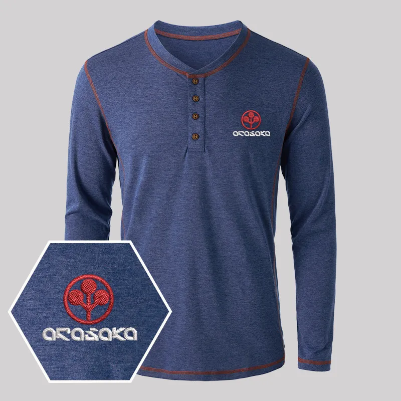 Arasaka Elite Geek Embroidered Long Sleeve Henley Shirts