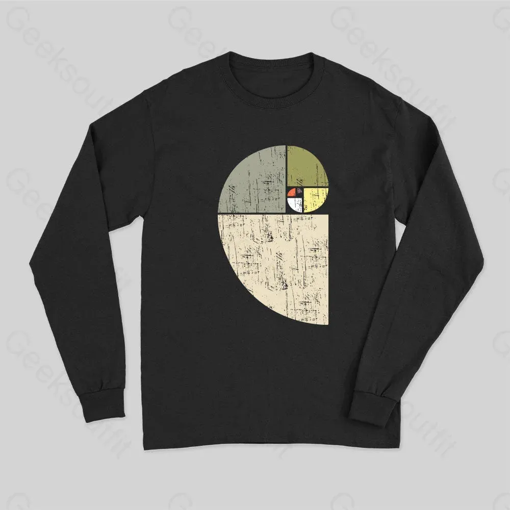 Distressed Fibonacci Spiral Geek Graphic Long Sleeve T-Shirt - Image 3
