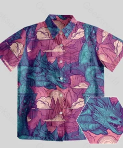 DND Dragon Pattern Button Up Pocket Shirt