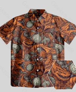 DND Dragon Vintage Pattern Button Up Pocket Shirt