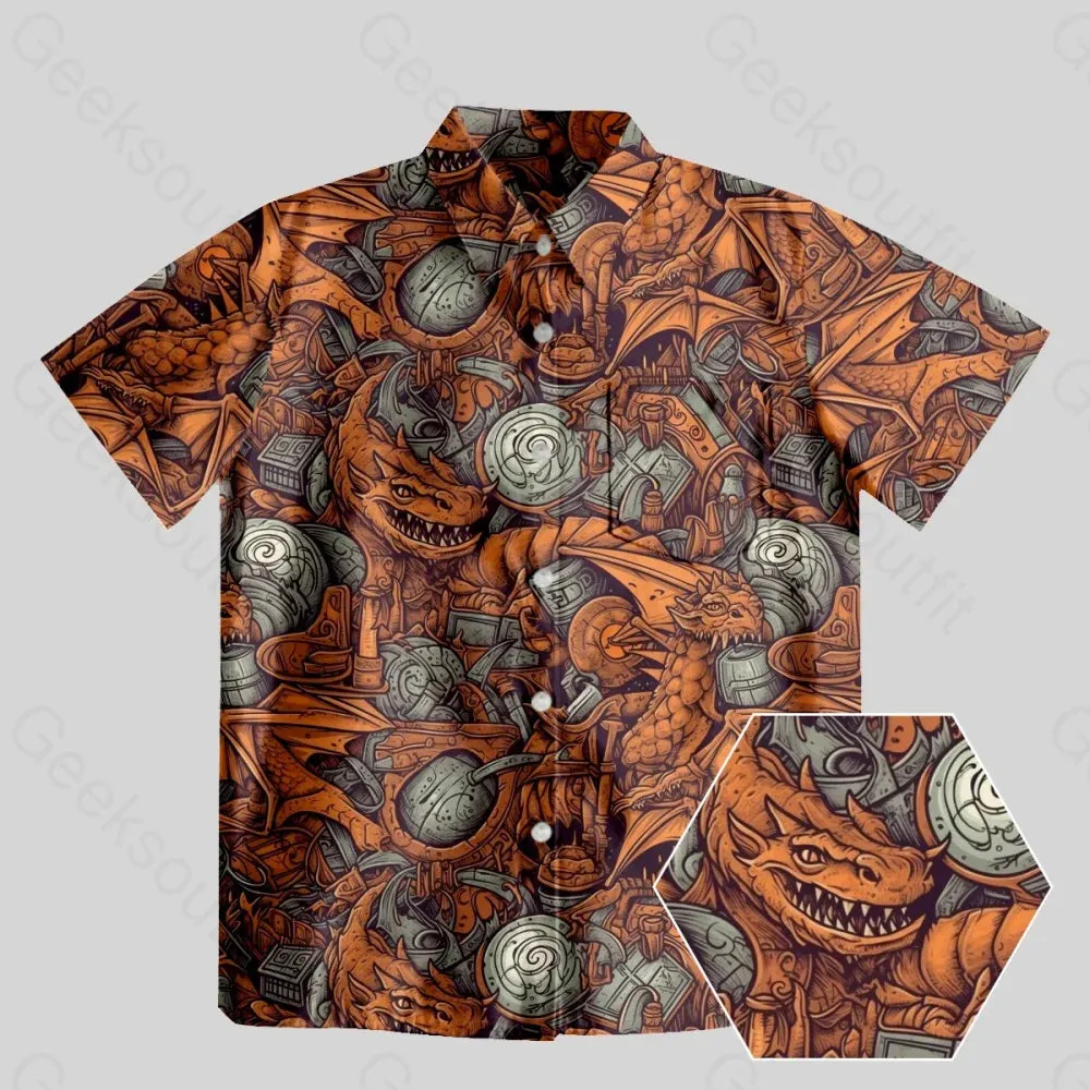 DND Dragon Vintage Pattern Button Up Pocket Shirt