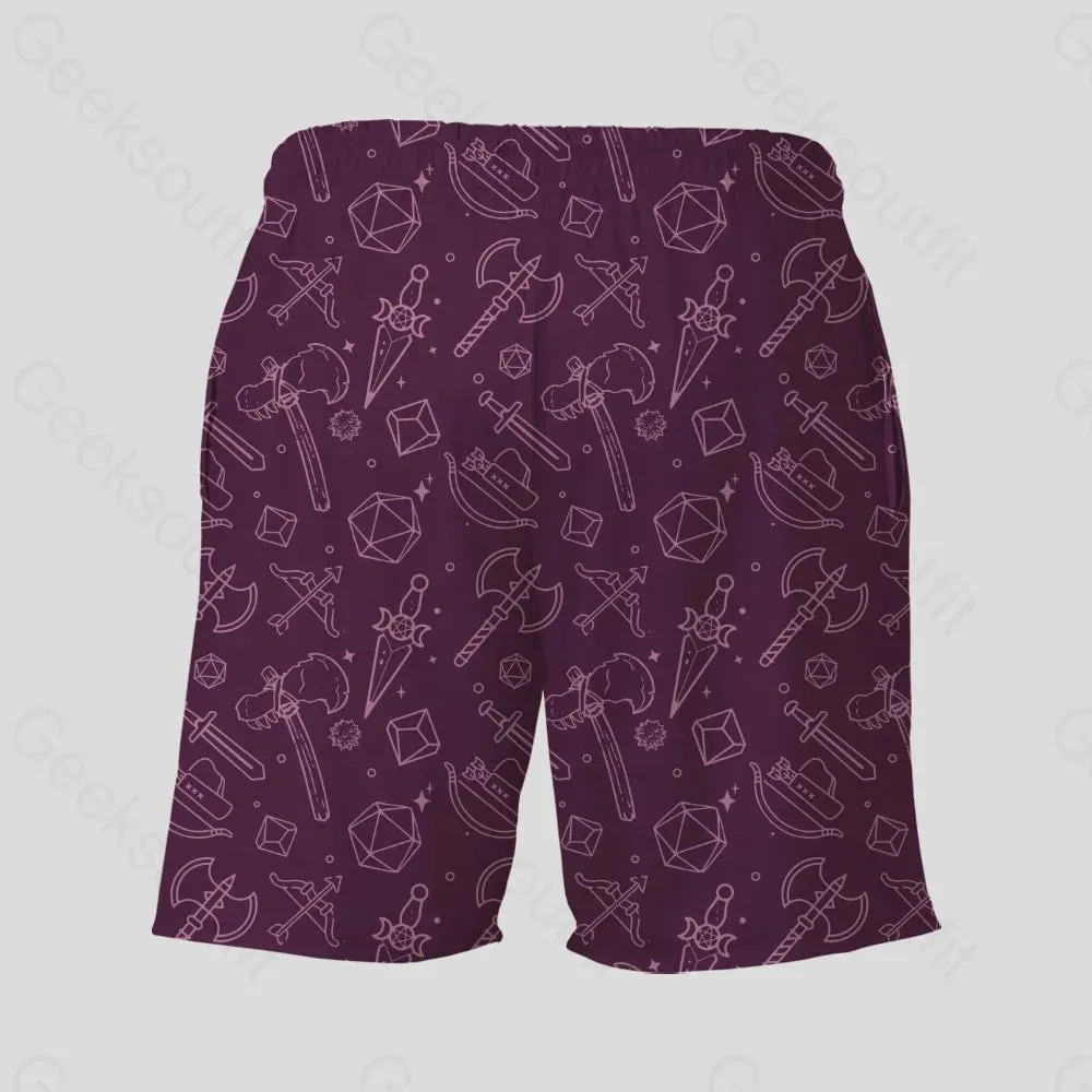 DND Medieval Weapons Wine Red Geeky Drawstring Shorts - Image 4