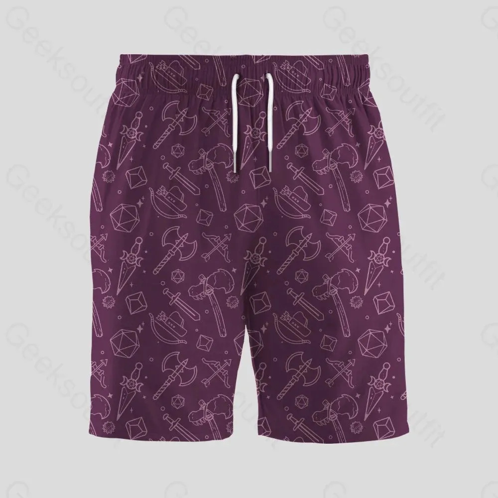 DND Medieval Weapons Wine Red Geeky Drawstring Shorts - Image 2