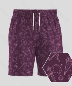 DND Medieval Weapons Wine Red Geeky Drawstring Shorts