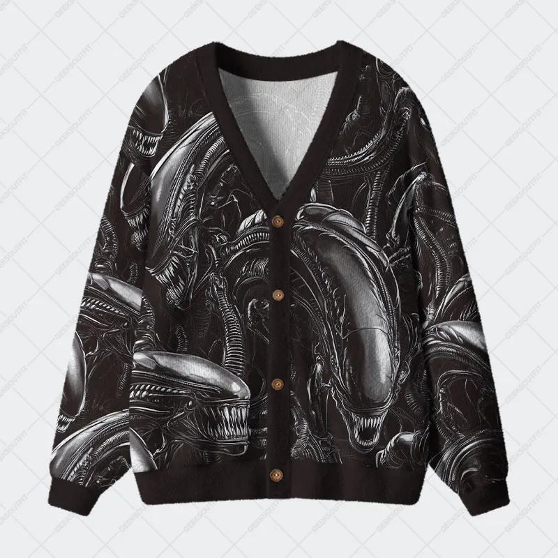 Alien Black Geek Ugly Cardigan Sweaters
