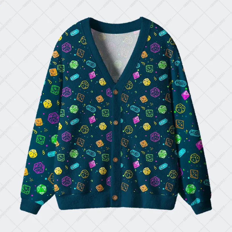 Colorful DND Dice RPG Geek Ugly Cardigan Sweaters