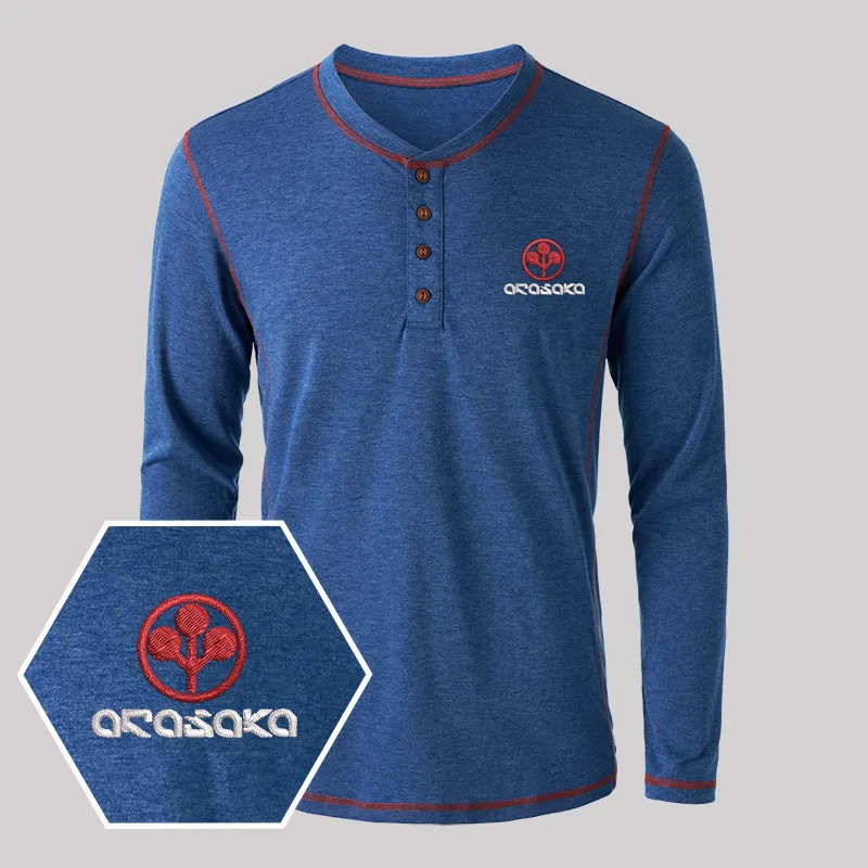 Arasaka Elite Geek Embroidered Long Sleeve Henley Shirts - Image 4