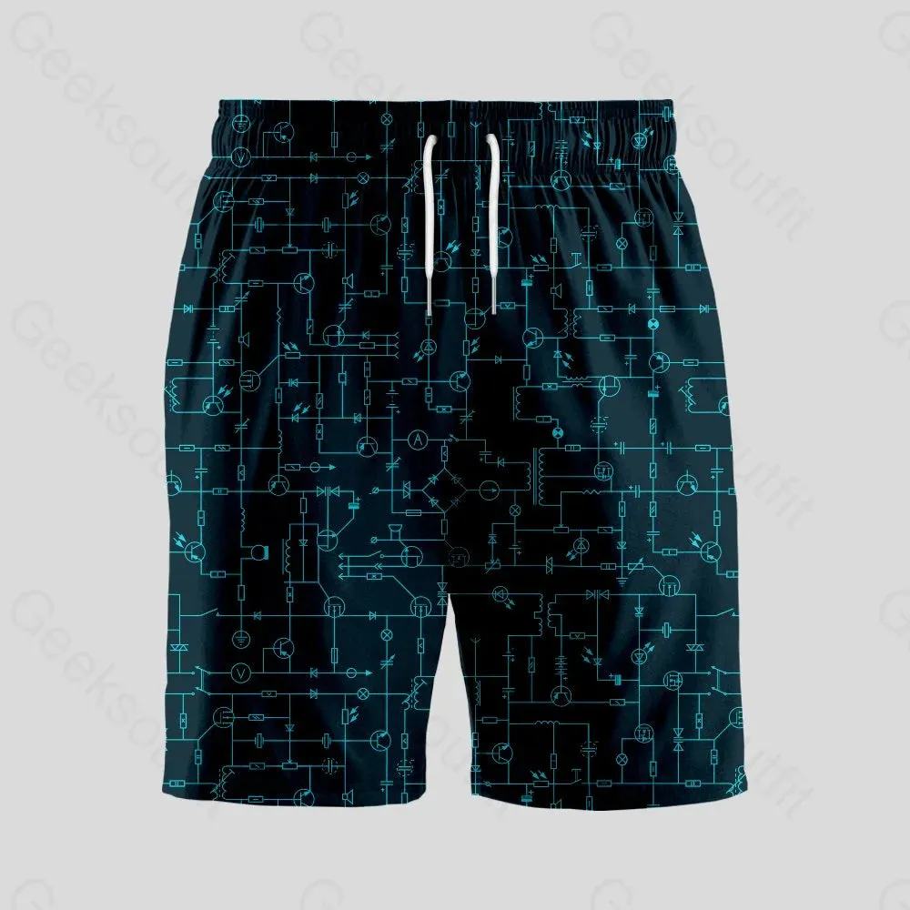 Electronic Components Arrow Dark Blue Geeky Drawstring Shorts - Image 2