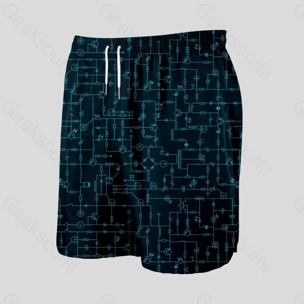 Electronic Components Arrow Dark Blue Geeky Drawstring Shorts - Image 3