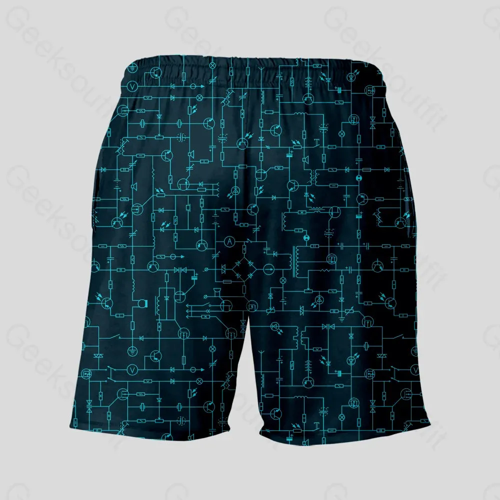 Electronic Components Arrow Dark Blue Geeky Drawstring Shorts - Image 4