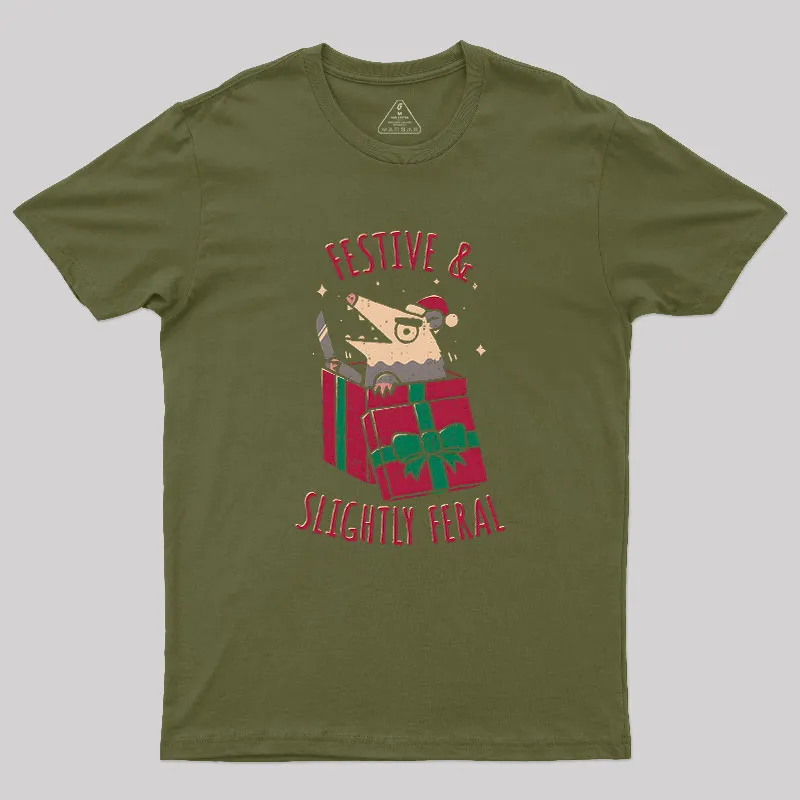 Festive & Slightly Feral Geek T-Shirt - Image 3