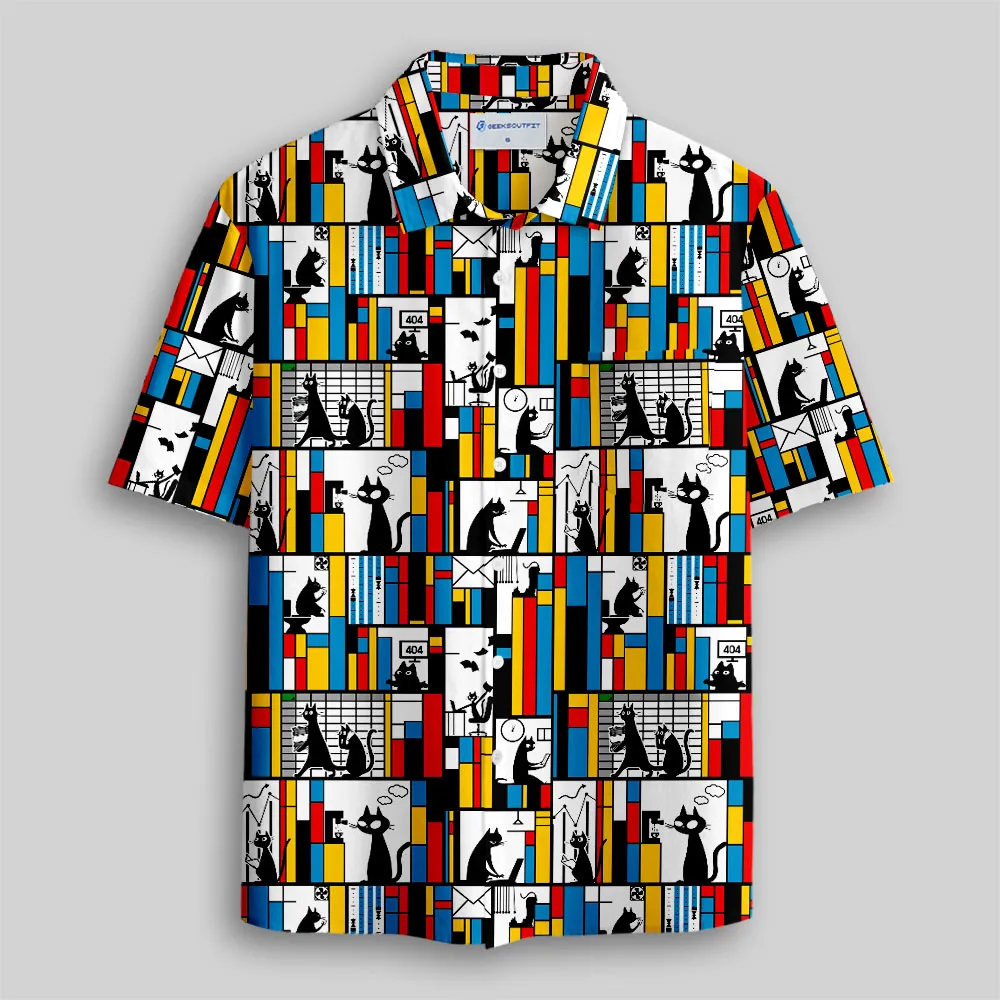 Office Cat Button Up Pocket Shirt