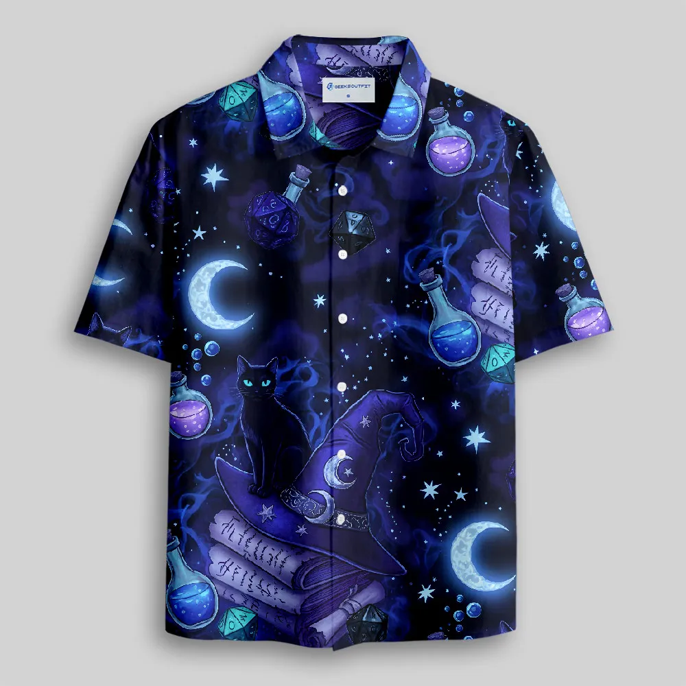 Magic Cats and DND Night Button Up Pocket Shirt