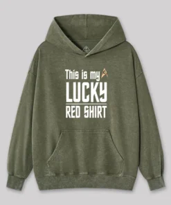 Alternative view of The Original Series This Is My Lucky Red Shirt Washed Hoodie