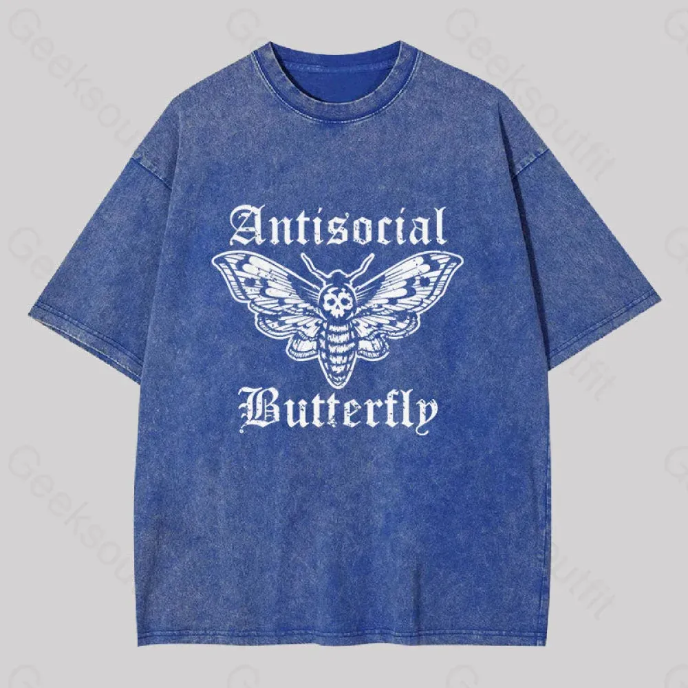 Funny Antisocial Butterfly Washed T-Shirt - Image 2