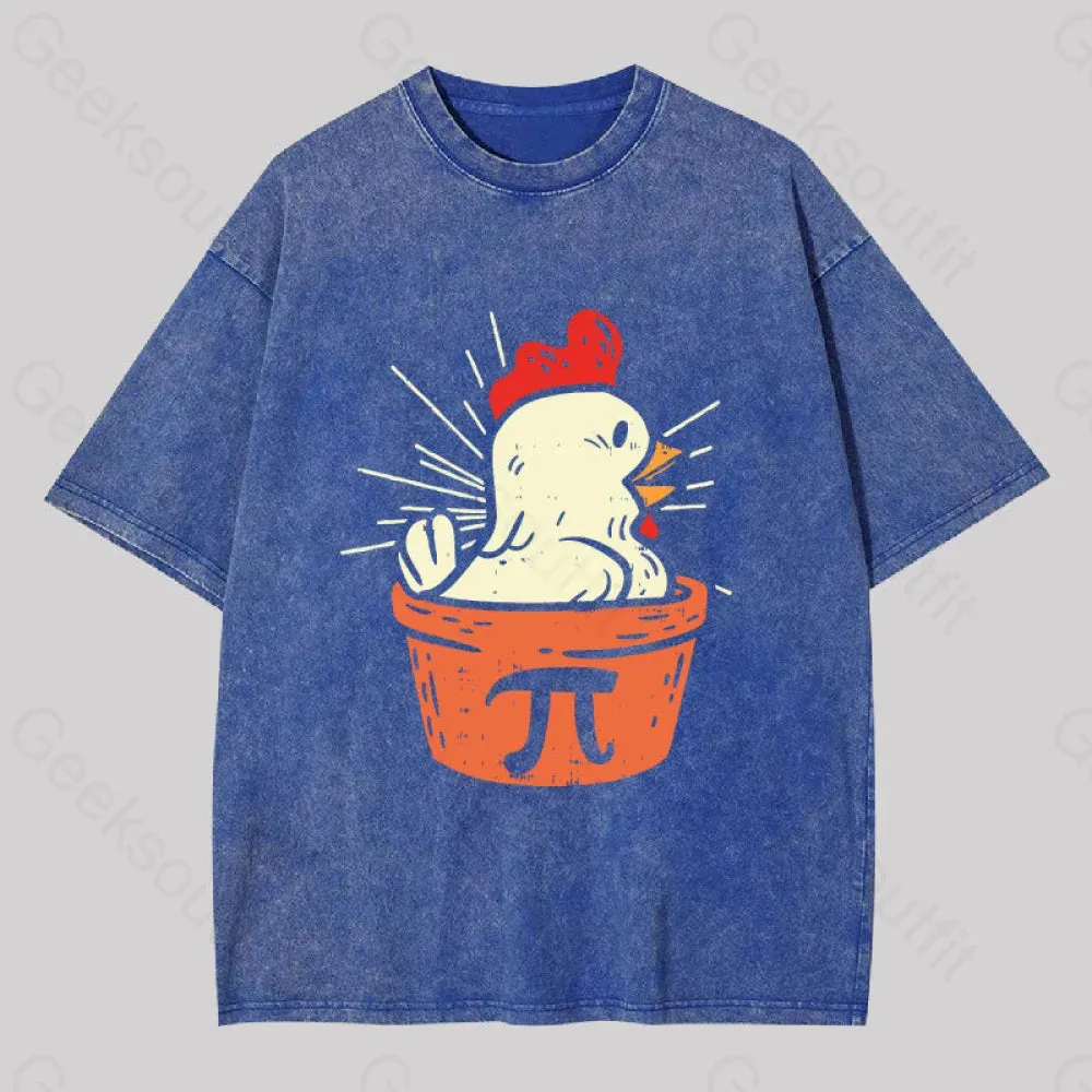 Funny Chicken Pot Pi Washed T-shirt - Image 2