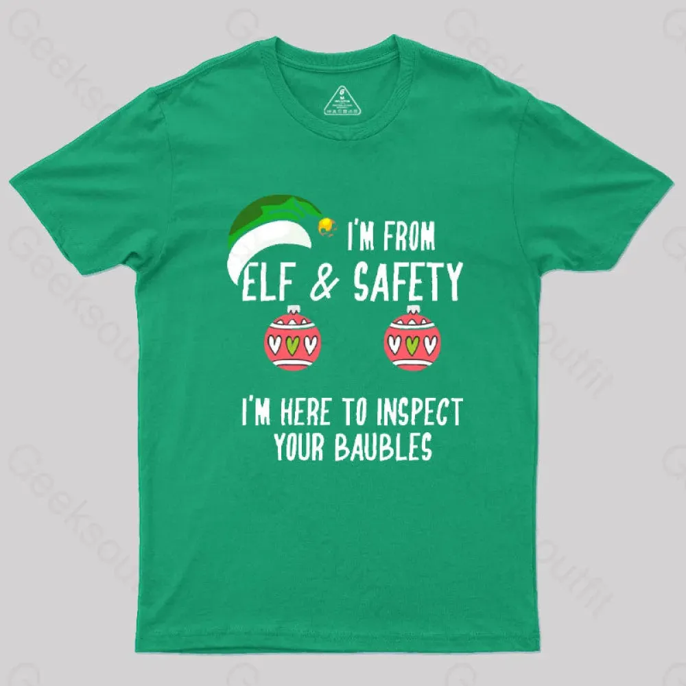 Funny Christmas Elf & Safety Baubles Inspection T-Shirt - Image 7