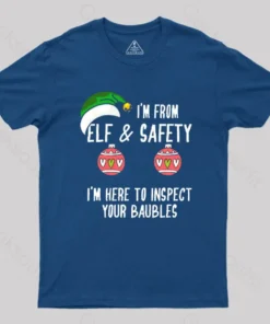 Alternative view of Funny Christmas Elf & Safety Baubles Inspection T-Shirt