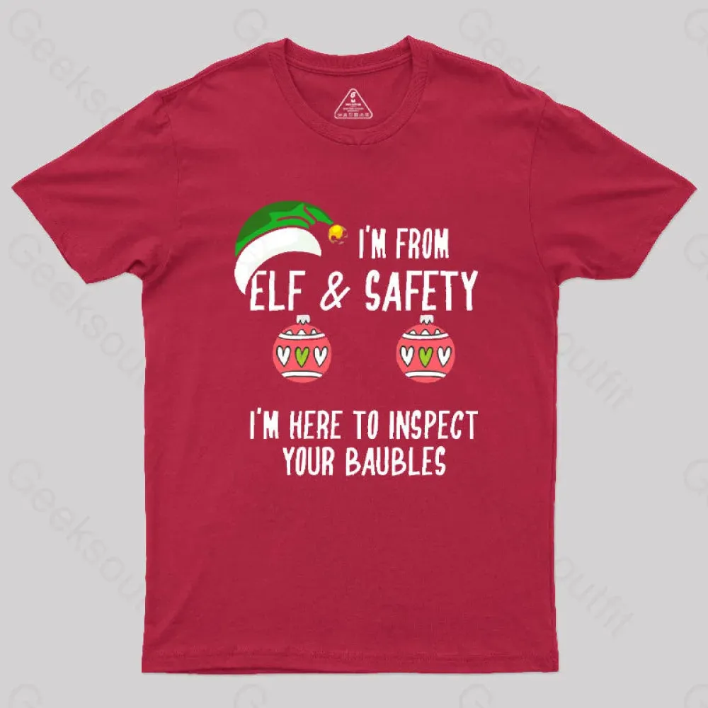 Funny Christmas Elf & Safety Baubles Inspection T-Shirt - Image 6