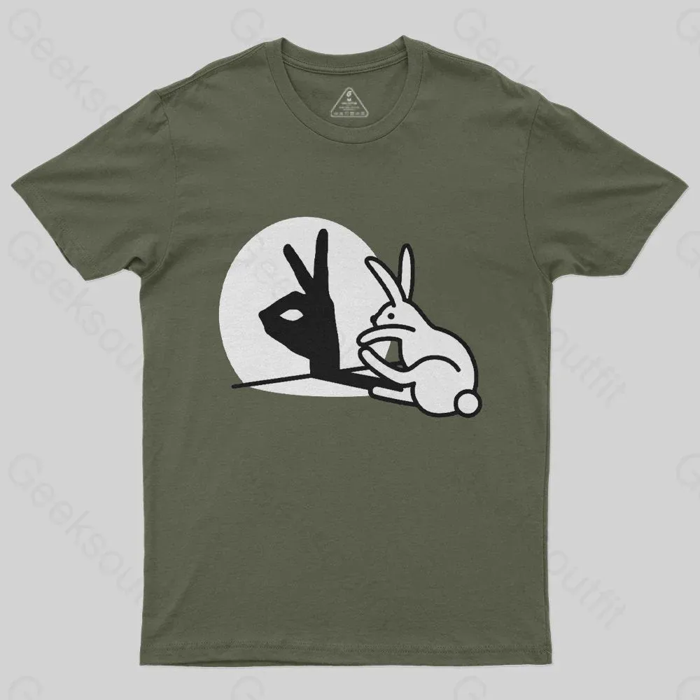 Funny Rabbit Hand Shadow Puppets Bunny Figure Pop Art Geek T-Shirt - Image 3