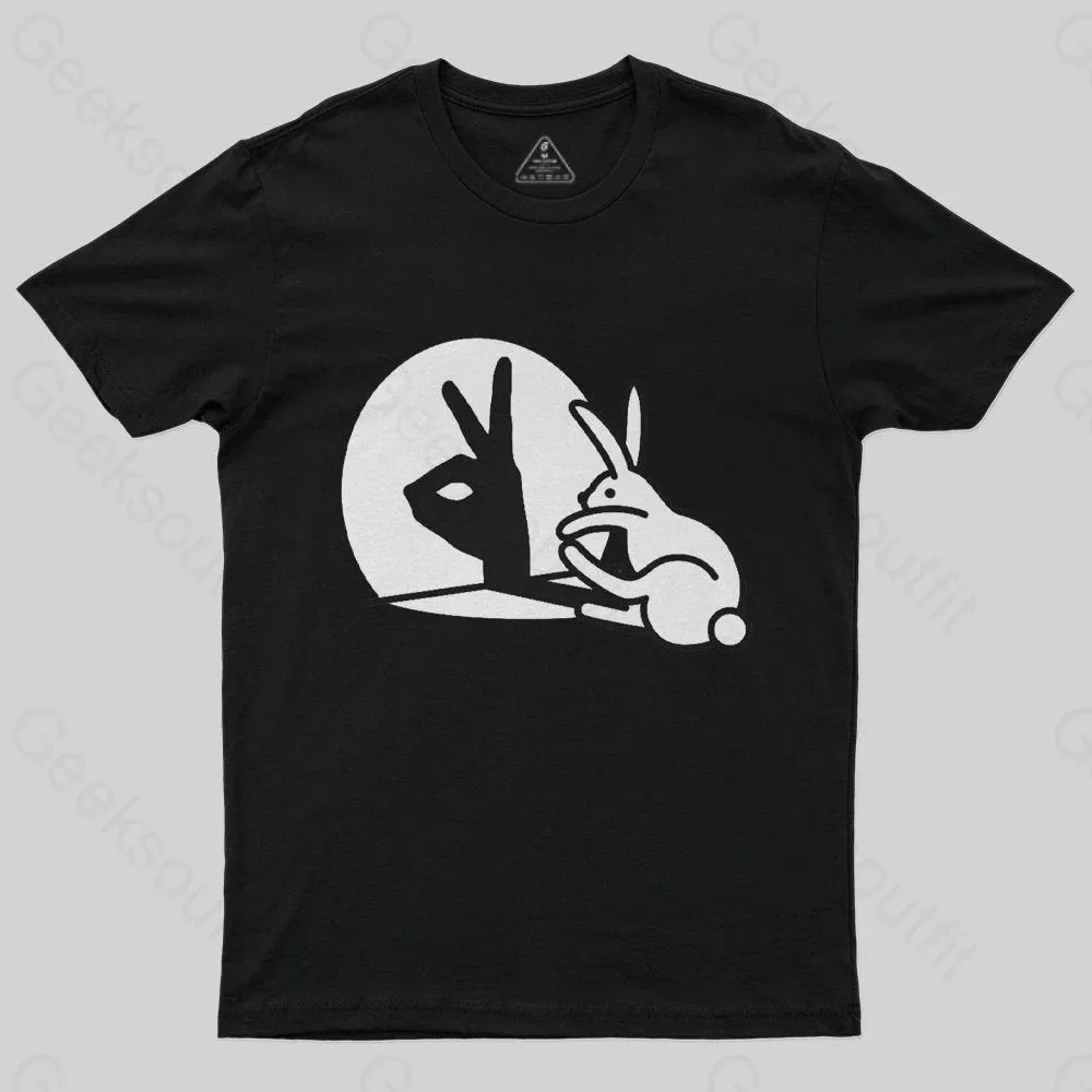 Funny Rabbit Hand Shadow Puppets Bunny Figure Pop Art Geek T-Shirt - Image 2