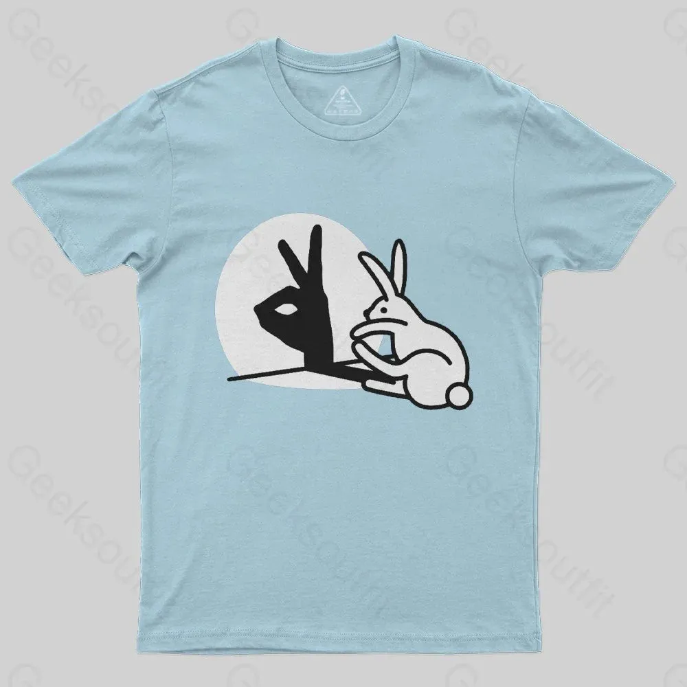 Funny Rabbit Hand Shadow Puppets Bunny Figure Pop Art Geek T-Shirt - Image 5