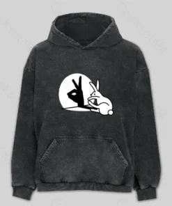 Funny Rabbit Hand Shadow Puppets Washed Hoodie