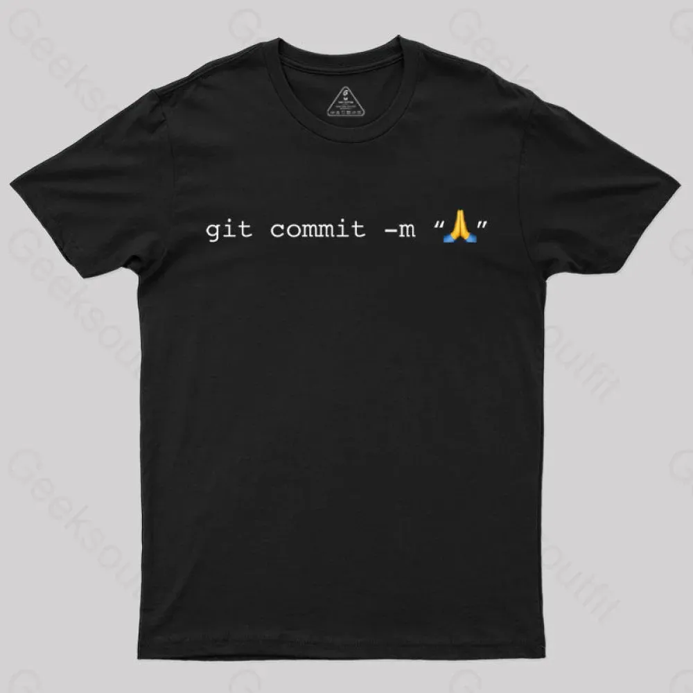 Git Commit Prayer Hands Emoji Nerd T-Shirt - Image 2