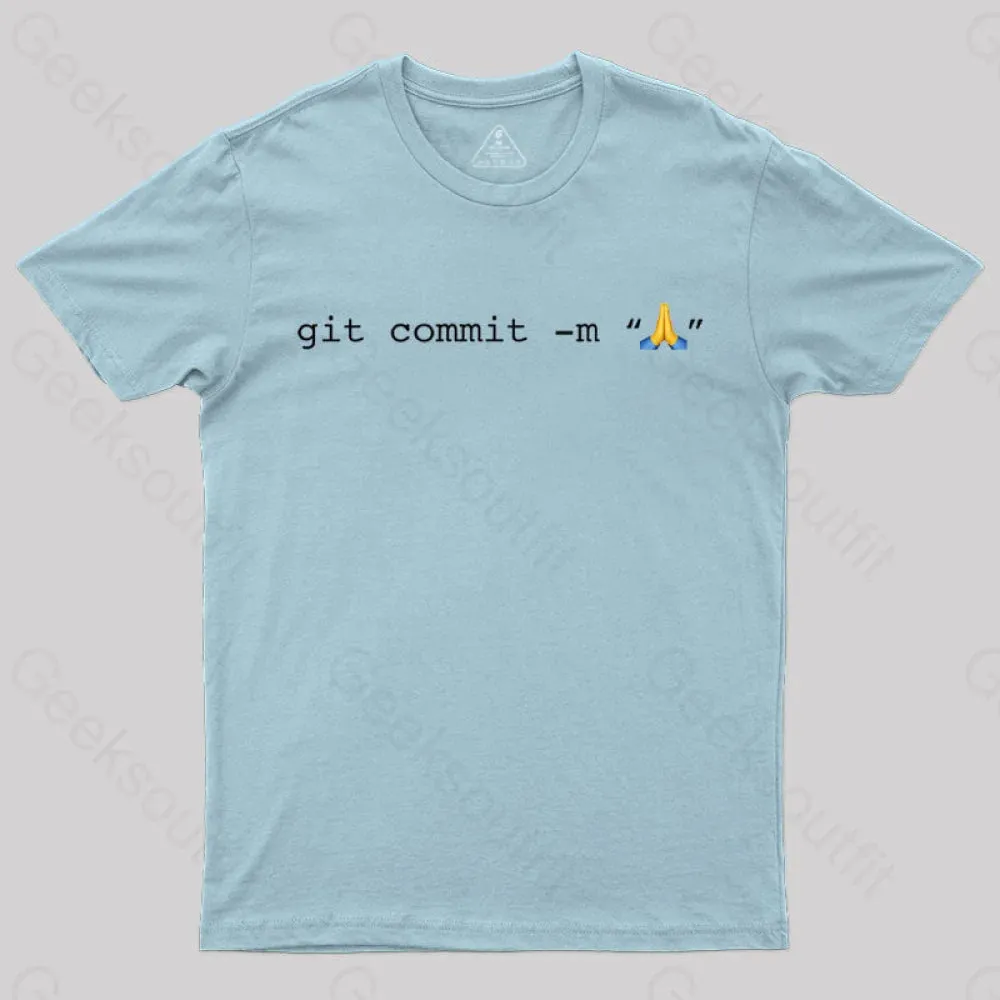 Git Commit Prayer Hands Emoji Nerd T-Shirt - Image 6