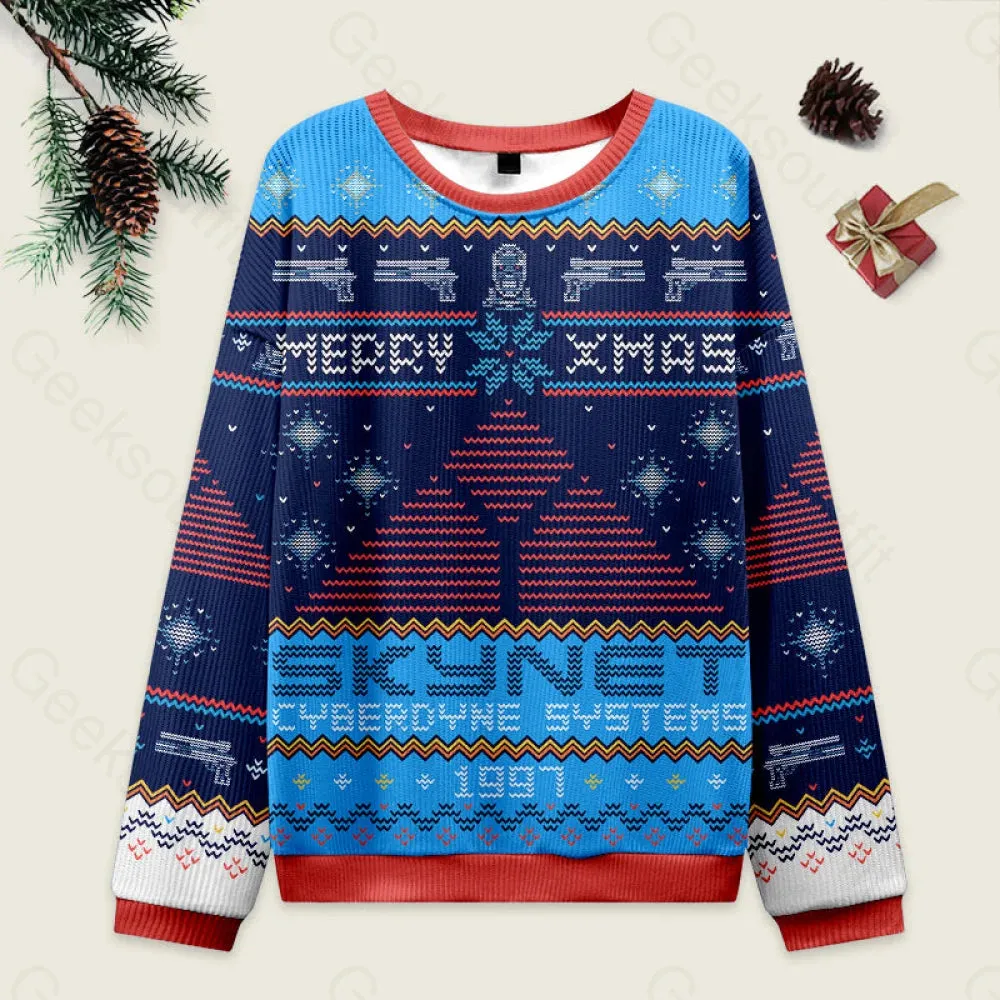 Happy Cyber Xmas Blue Ugly Christmas Sweater Sweatshirt