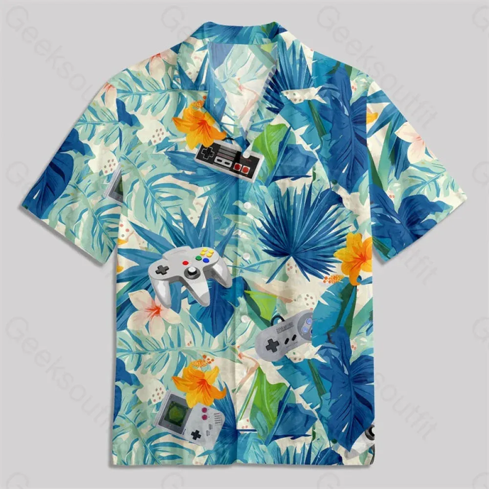 Hawaiian Tropicals & Retro Gamers Button Up Pocket Shirt