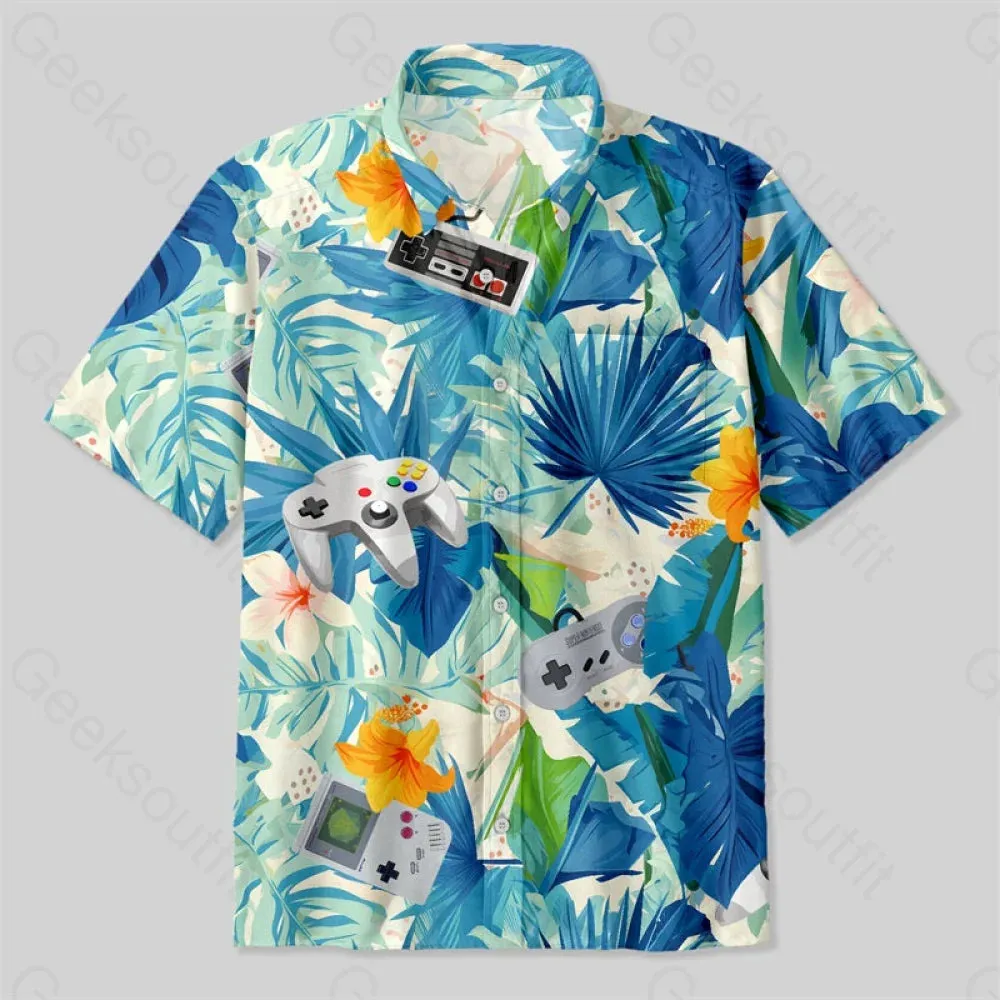 Hawaiian Tropicals & Retro Gamers Button Up Pocket Shirt - Image 2