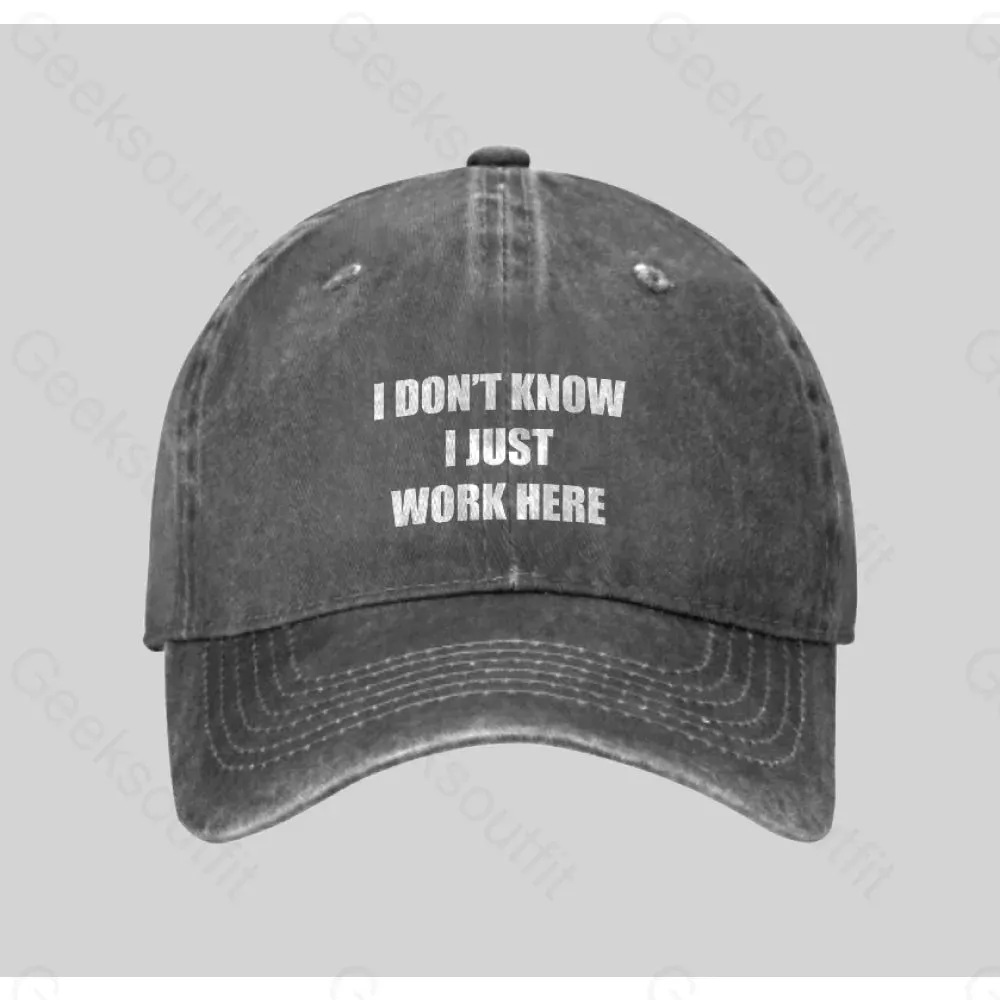 I Don't Know I Just Work Here Washed Vintage Baseball Cap - Image 2