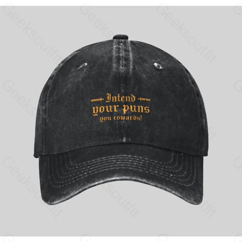 Intend Your Puns You Cowards Washed Vintage Baseball Cap - Image 2