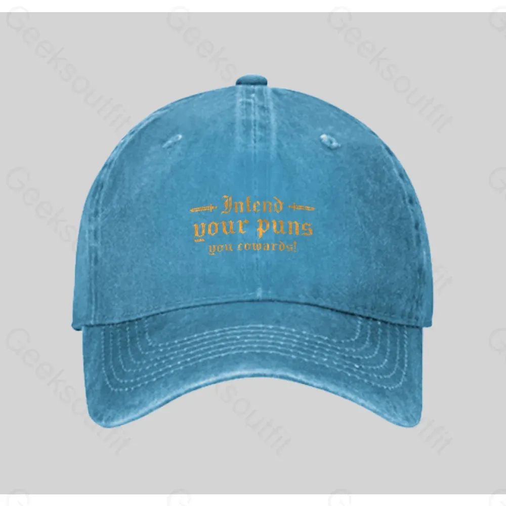 Intend Your Puns You Cowards Washed Vintage Baseball Cap - Image 5