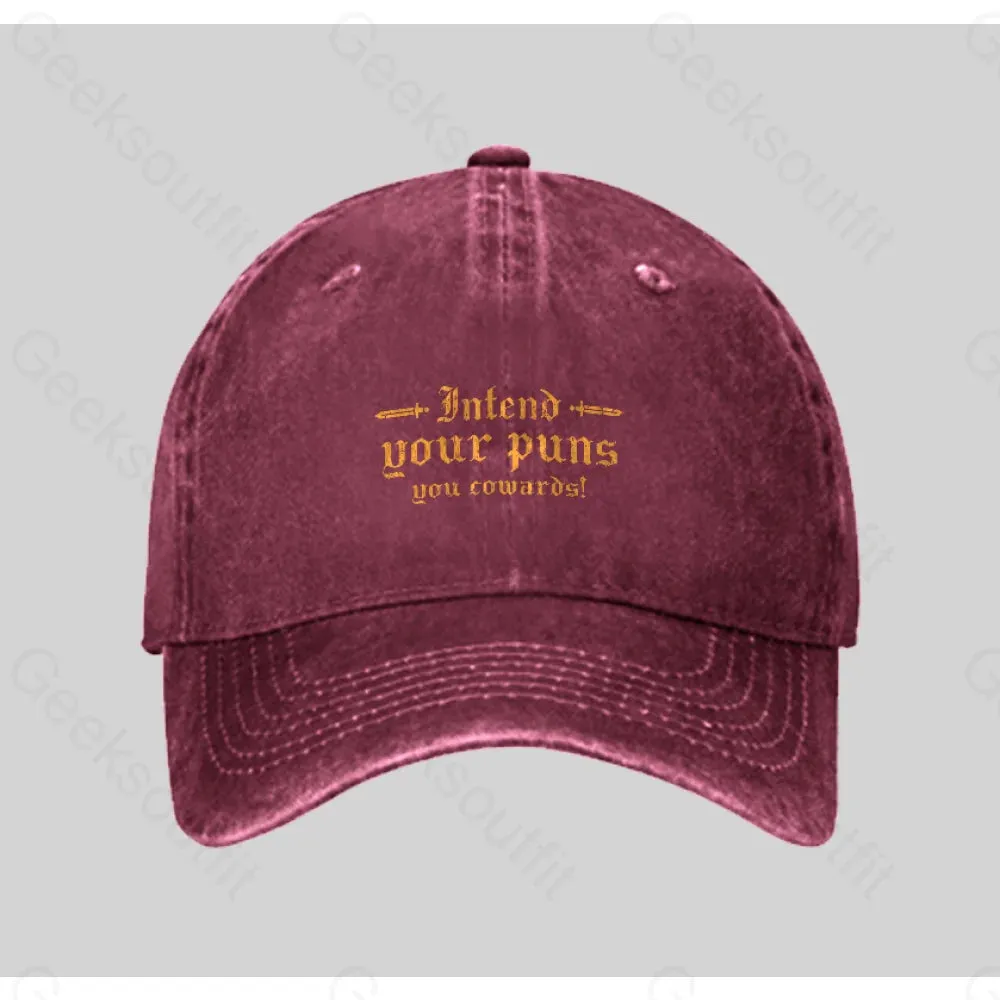 Intend Your Puns You Cowards Washed Vintage Baseball Cap - Image 4