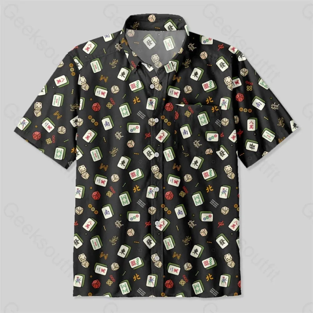 Mahjong Board Game Button Up Pocket Shirt