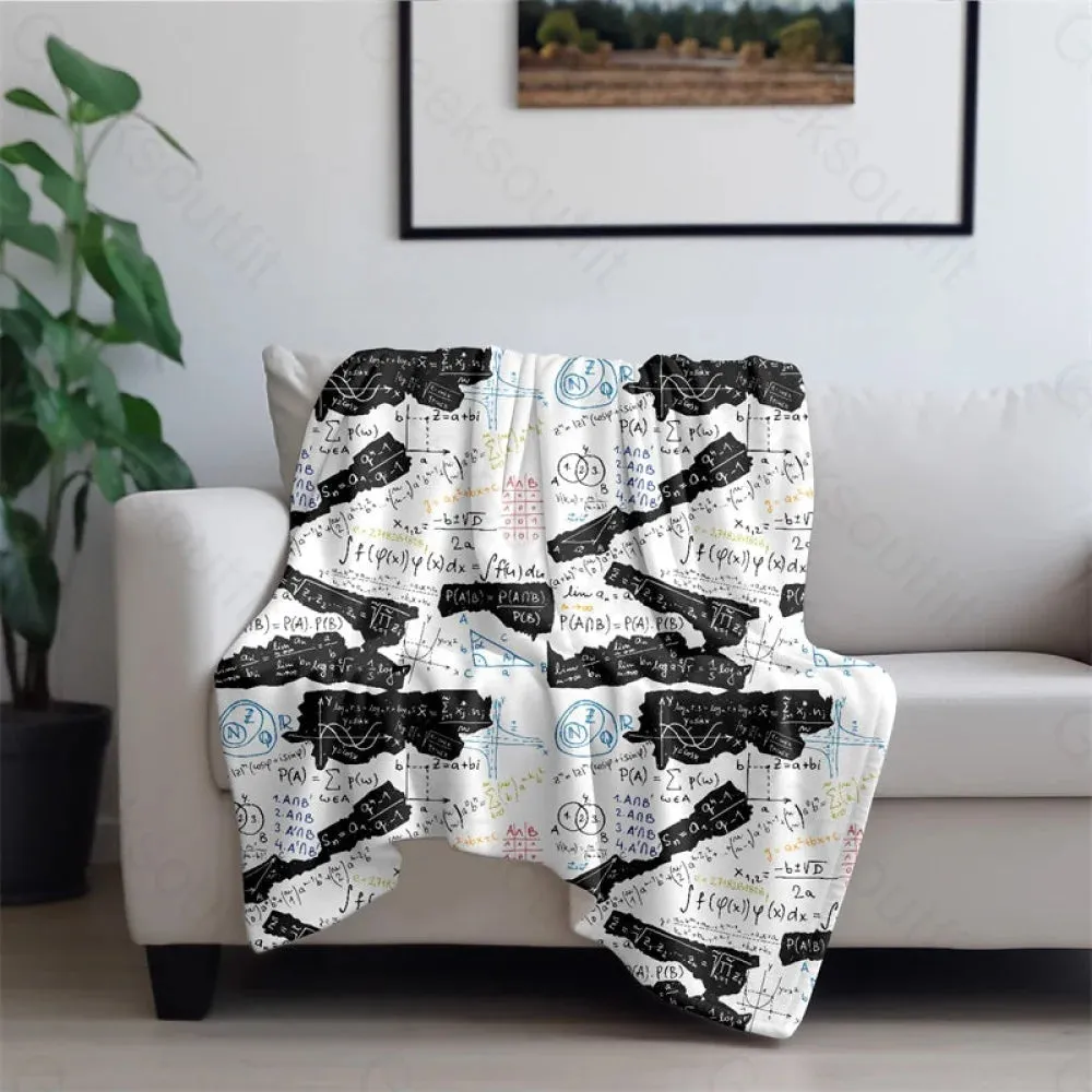 Mathematical Black and White Matching Flannel Blanket