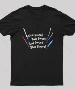 Alternative view of One Sword,Two Sword,Red Sword,Blue Sword Geek T-Shirt
