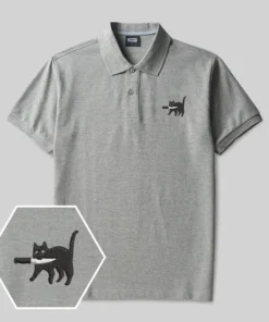 Samurai Cat Geek Embroidered Polo Shirts