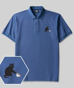 Alternative view of Playful Cat Geek Embroidered Polo Shirts