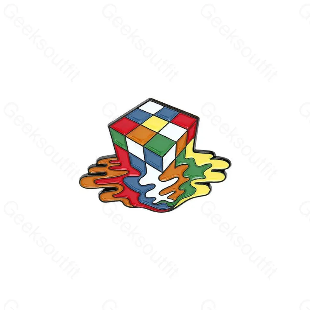 Rainbow Abstraction Melted Cube Enamel Pins