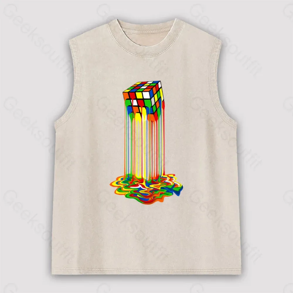 Rainbow Abstraction melted cube Unisex Washed Tank - Image 5