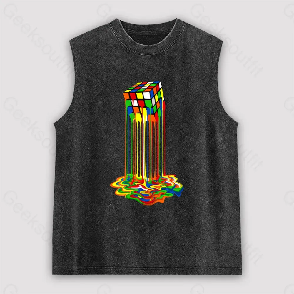 Rainbow Abstraction melted cube Unisex Washed Tank