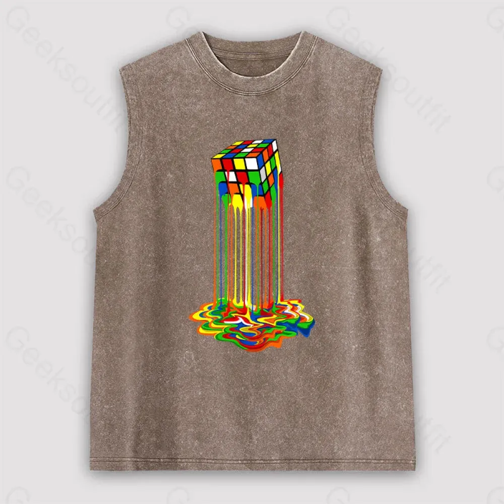 Rainbow Abstraction melted cube Unisex Washed Tank - Image 3